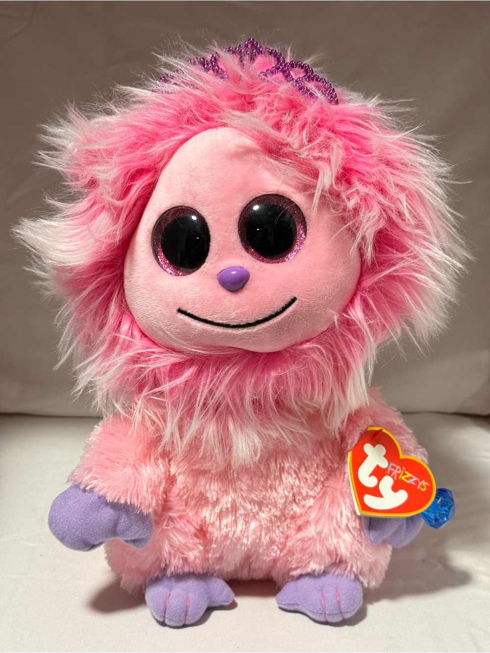 Ty Frizzys Kink Large 14" Pink Monster Plush Princess‎ Tiara Heart Tag NWT Rare